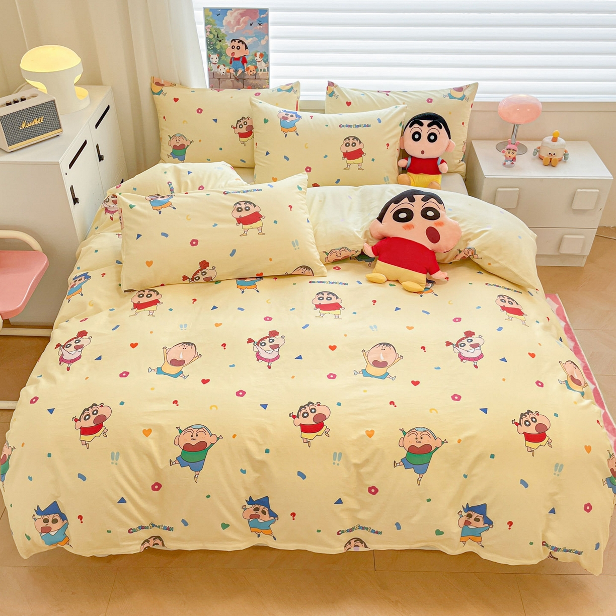 91家纺网 家纺一手货源 找家纺 暮思家居 2026新款正版授权蜡笔小新全棉纯棉四件套系列 萌萌小新