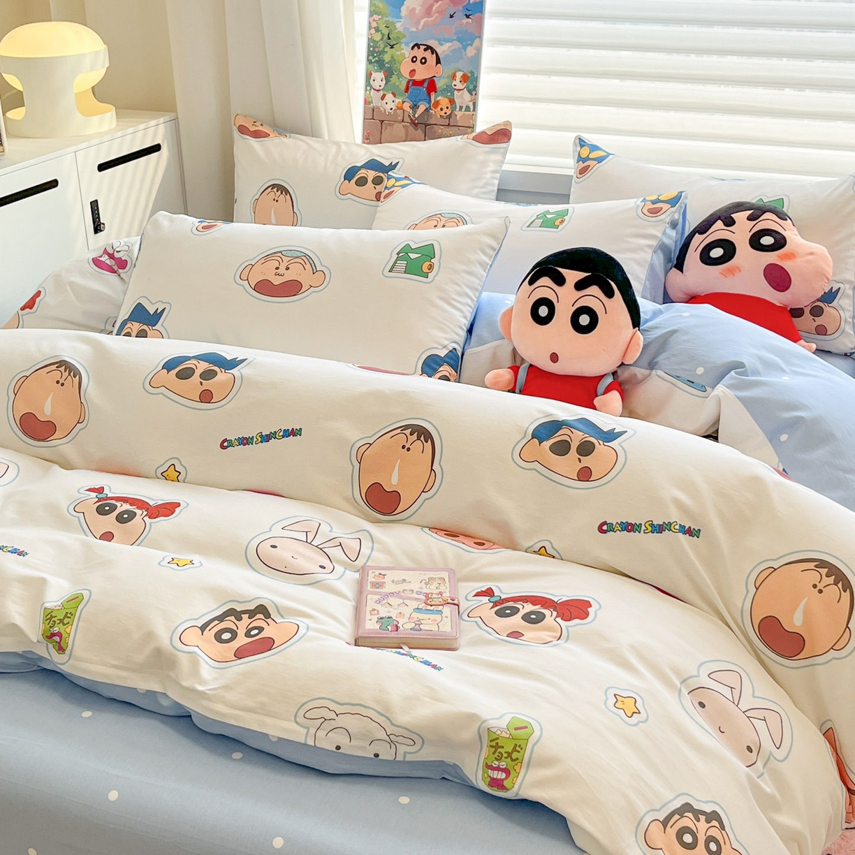 91家纺网 家纺一手货源 找家纺 暮思家居 2026新款正版授权蜡笔小新全棉纯棉四件套系列 趣味小新