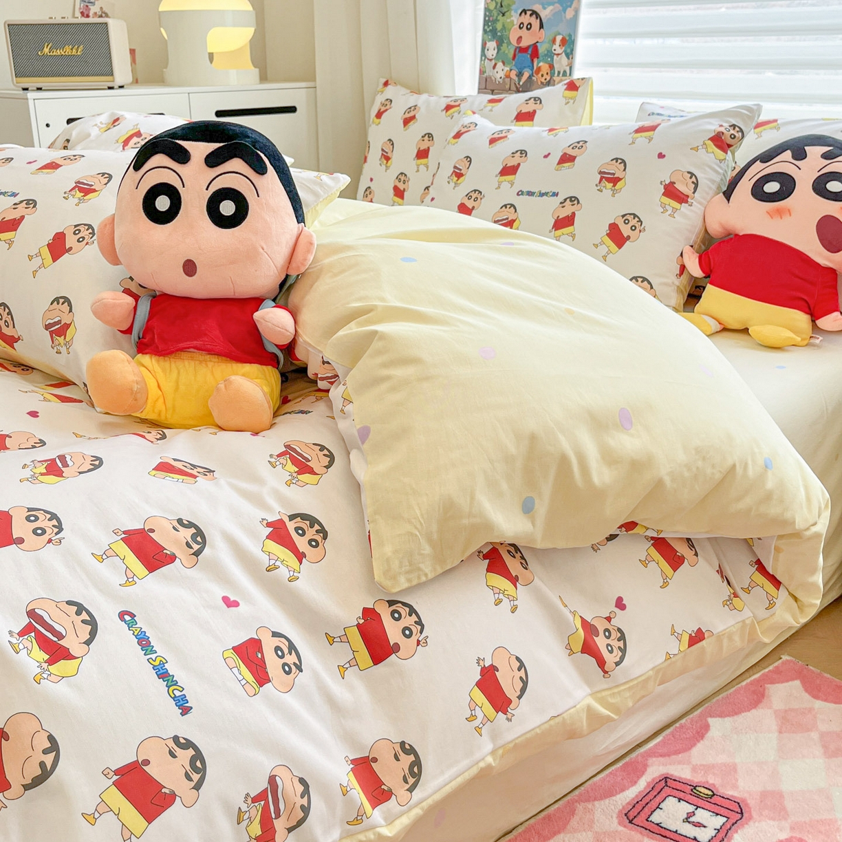 91家纺网 家纺一手货源 找家纺 暮思家居 2026新款正版授权蜡笔小新全棉纯棉四件套系列 搞怪小新