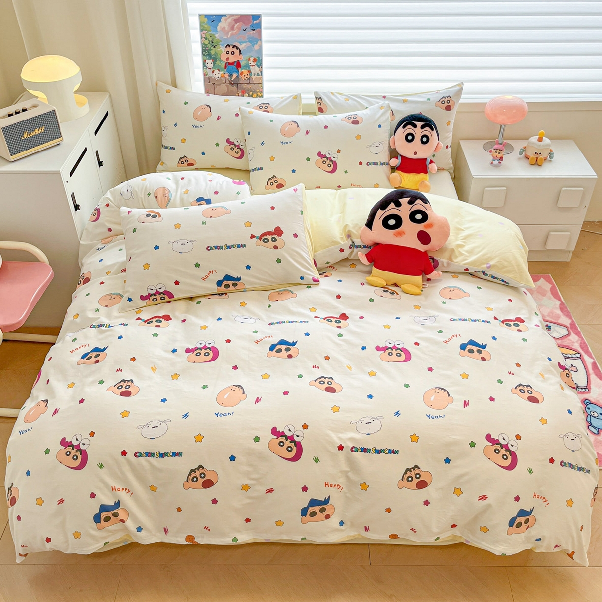 91家纺网 家纺一手货源 找家纺 暮思家居 2026新款正版授权蜡笔小新全棉纯棉四件套系列 派对小新