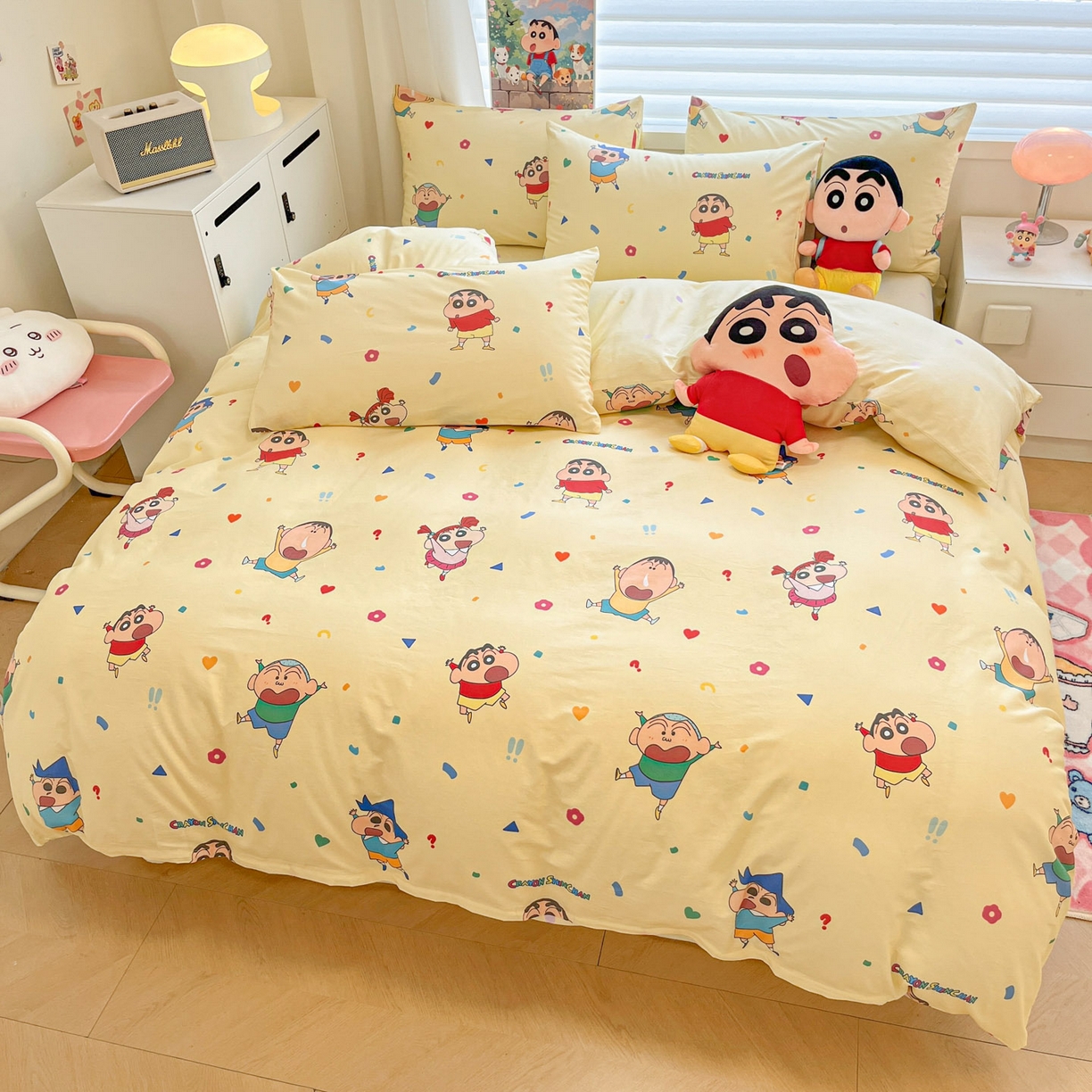 91家纺网 家纺一手货源 找家纺 暮思家居 2026新款正版授权蜡笔小新全棉纯棉四件套系列 萌萌小新