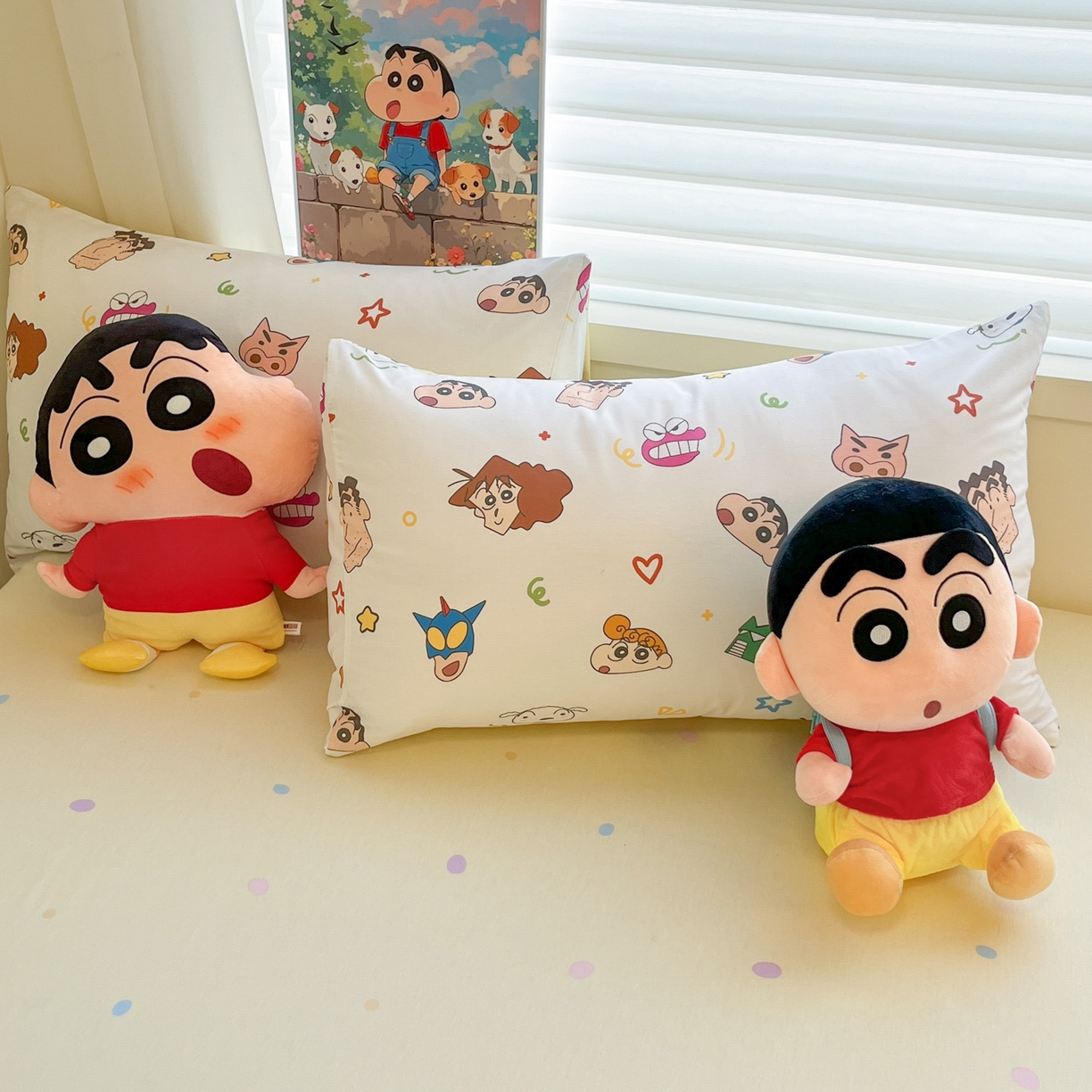 91家纺网 家纺一手货源 找家纺 暮思家居 2026新款正版授权蜡笔小新全棉纯棉四件套系列 幸运小新