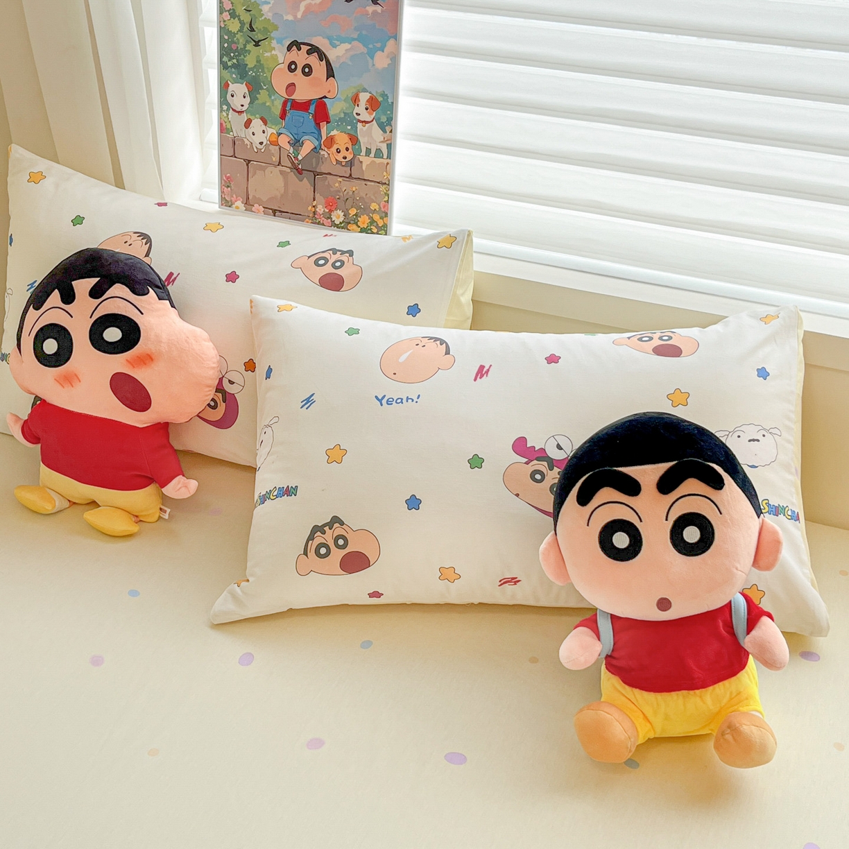 91家纺网 家纺一手货源 找家纺 暮思家居 2026新款正版授权蜡笔小新全棉纯棉四件套系列 派对小新