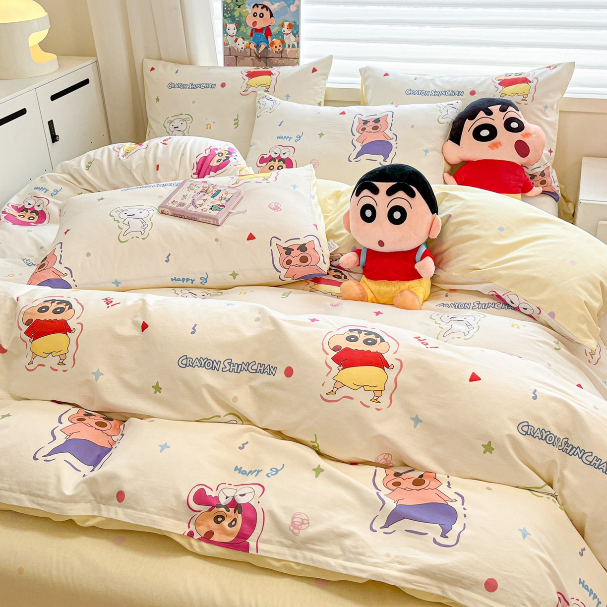 91家纺网 家纺一手货源 找家纺 暮思家居 2026新款正版授权蜡笔小新全棉纯棉四件套系列 可爱小新