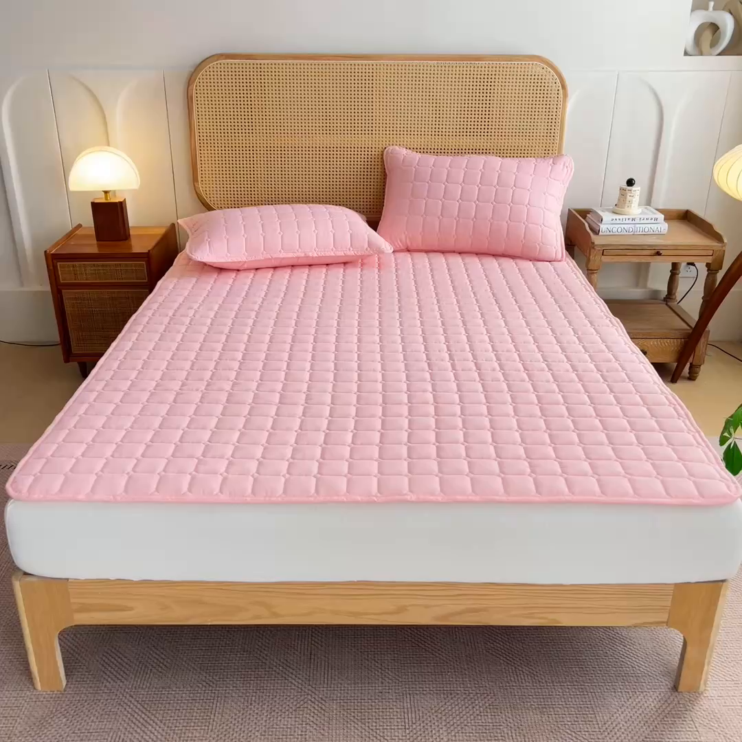 91家纺网 家纺一手货源 找家纺 宇淳国际 2026新款纯色面包格防滑床垫 玉色