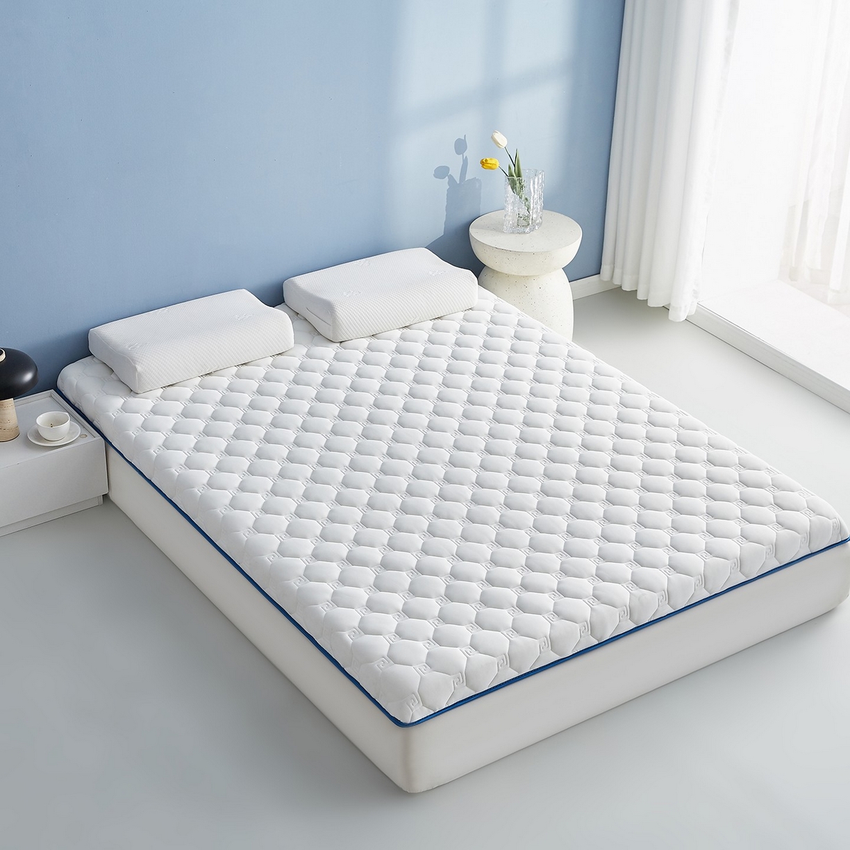 91家纺网 家纺一手货源 找家纺 （总）月茶家纺 2026新款大豆纤维单边回字格床垫