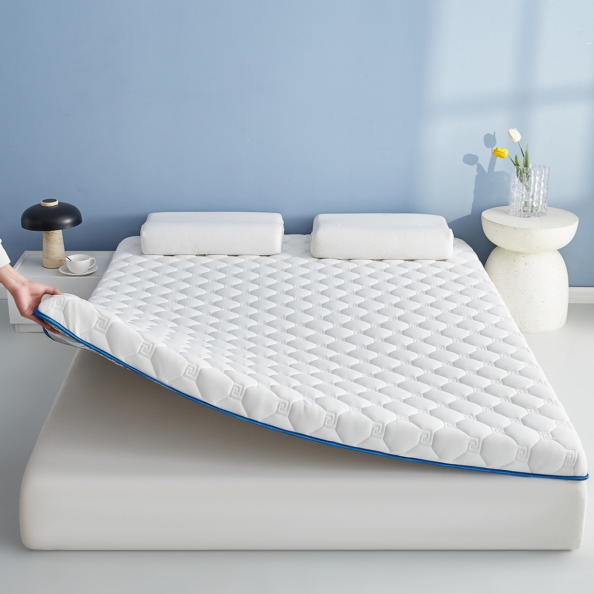 91家纺网 家纺一手货源 找家纺 （总）月茶家纺 2026新款大豆纤维单边回字格床垫