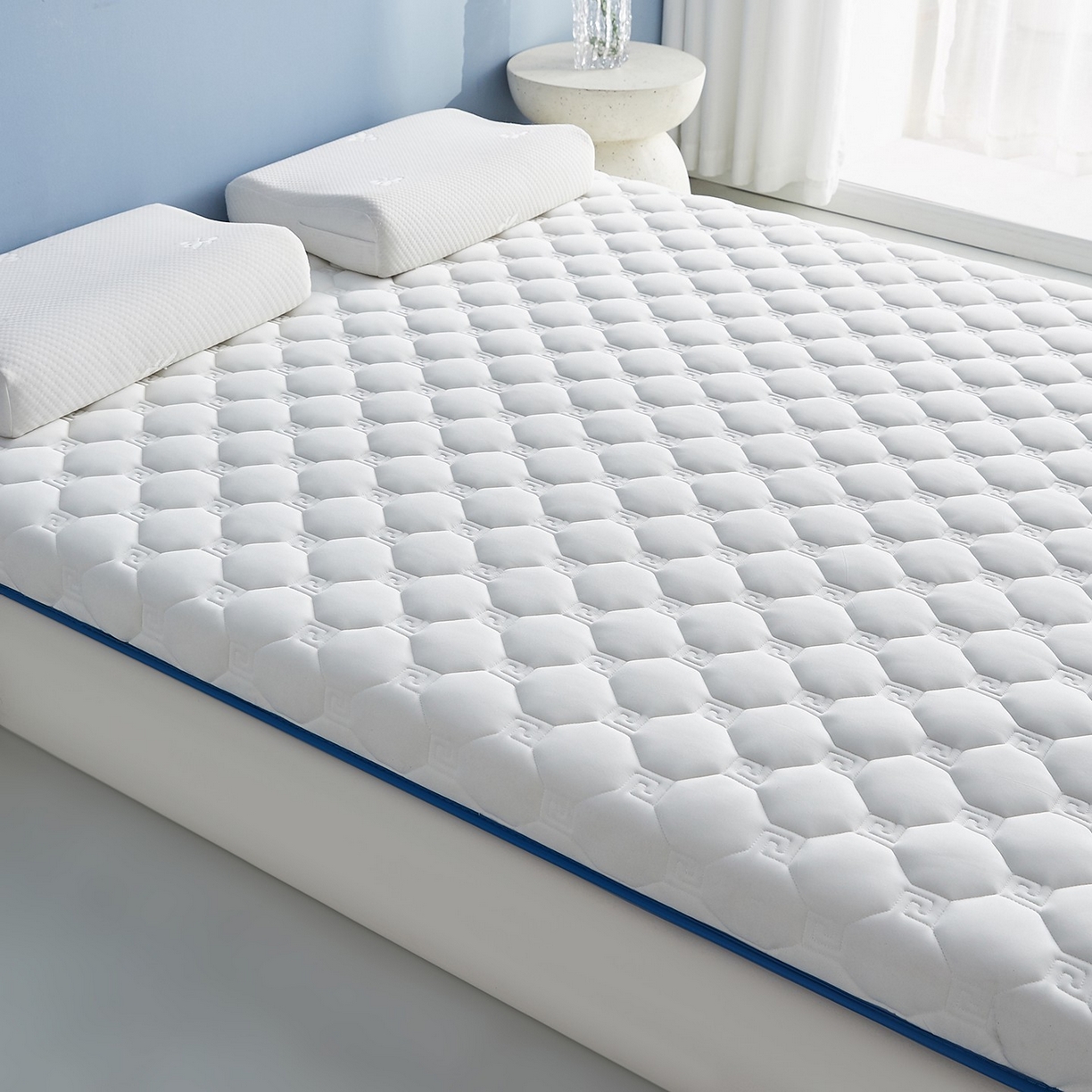 91家纺网 家纺一手货源 找家纺 （总）月茶家纺 2026新款大豆纤维单边回字格床垫