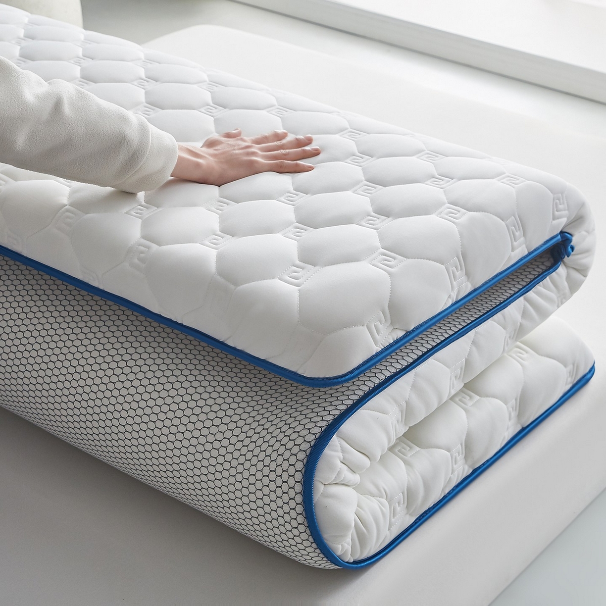 91家纺网 家纺一手货源 找家纺 （总）月茶家纺 2026新款大豆纤维单边回字格床垫