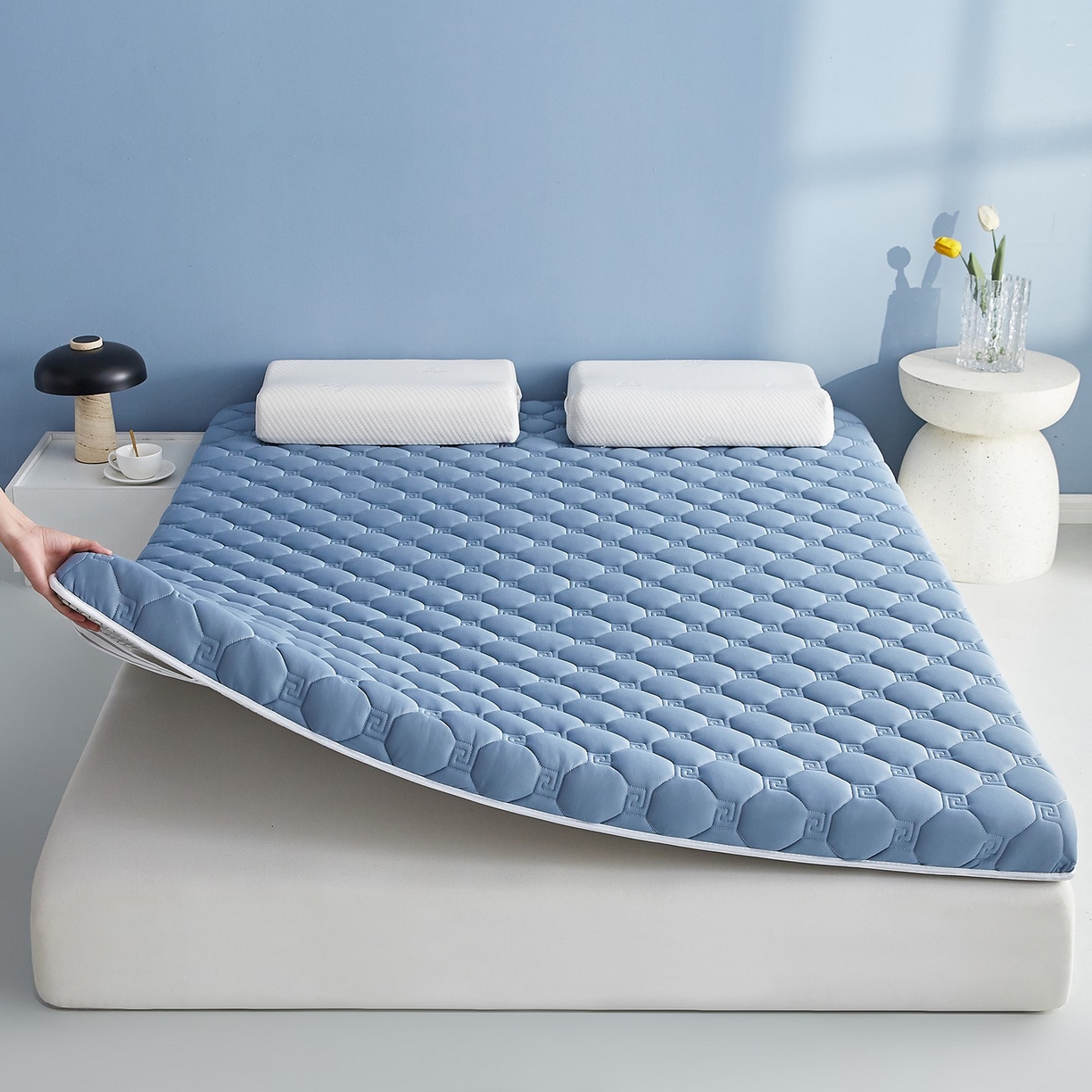 91家纺网 家纺一手货源 找家纺 （总）月茶家纺 2026新款大豆纤维单边回字格床垫