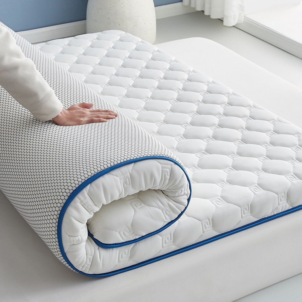 91家纺网 家纺一手货源 找家纺 （总）月茶家纺 2026新款大豆纤维单边回字格床垫