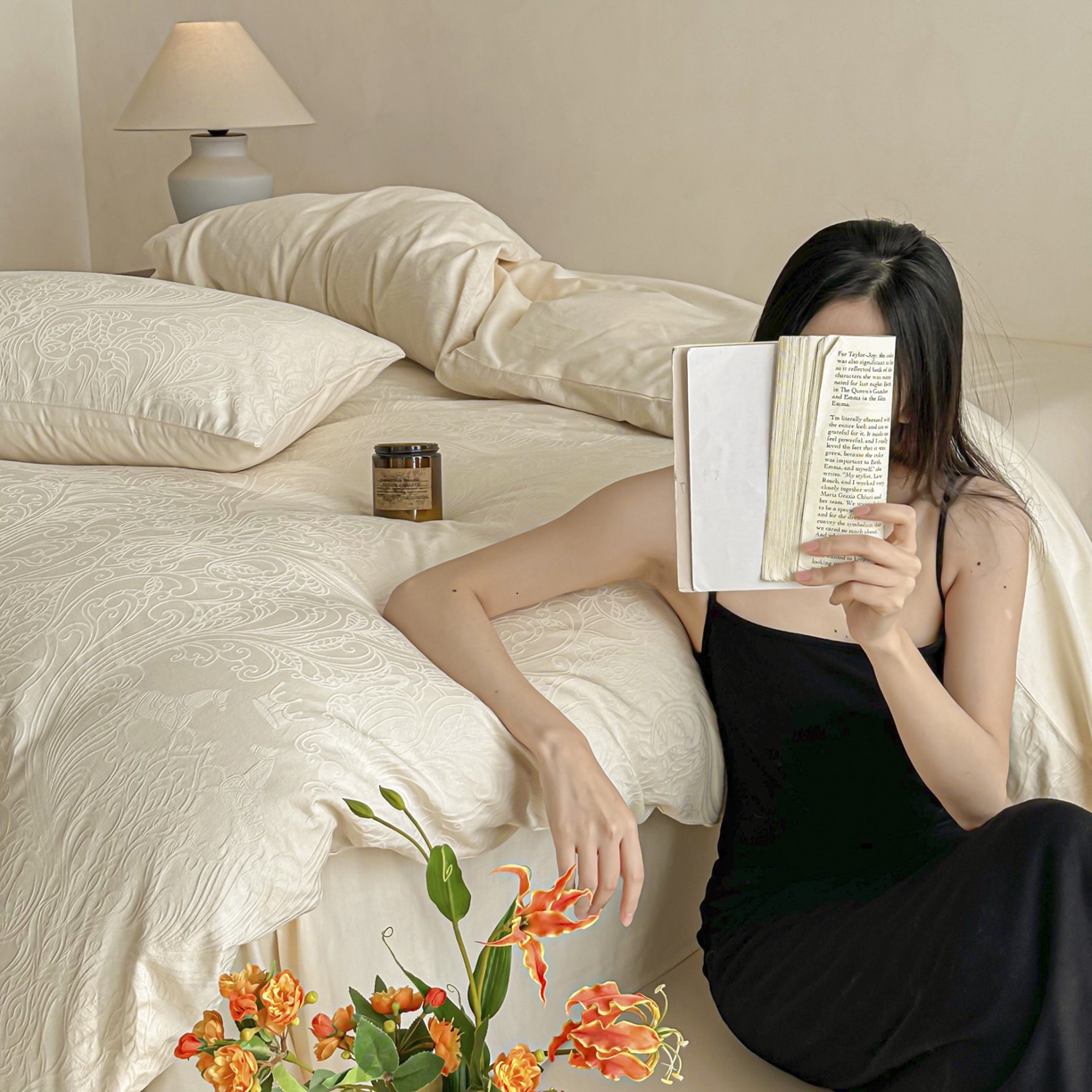 91家纺网 家纺一手货源 找家纺 眠博士 2026新款全棉纯棉水洗立体提花四件套 冠马踏云-奶白