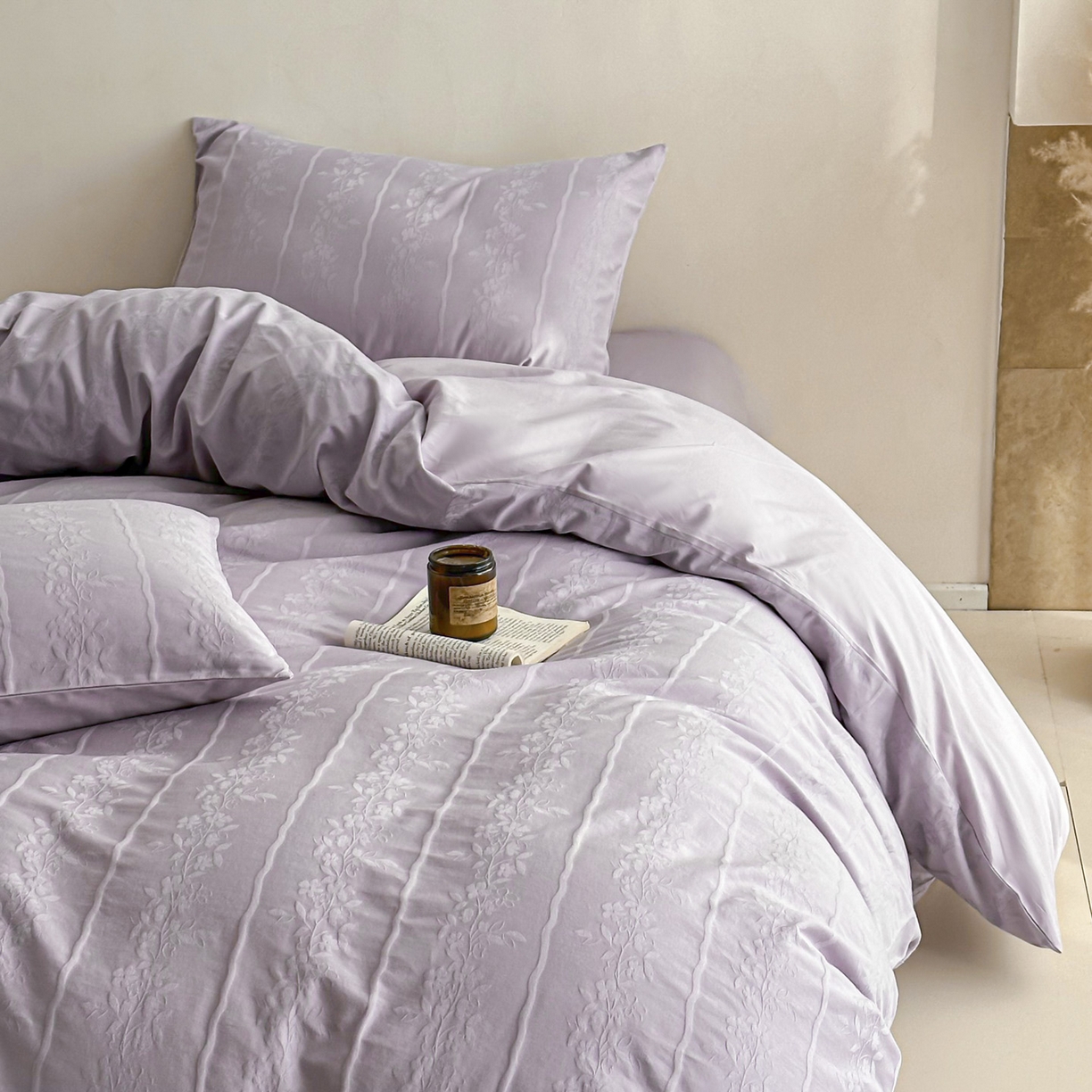 91家纺网 家纺一手货源 找家纺 眠博士 2026新款全棉纯棉水洗立体提花四件套 花间梦-紫