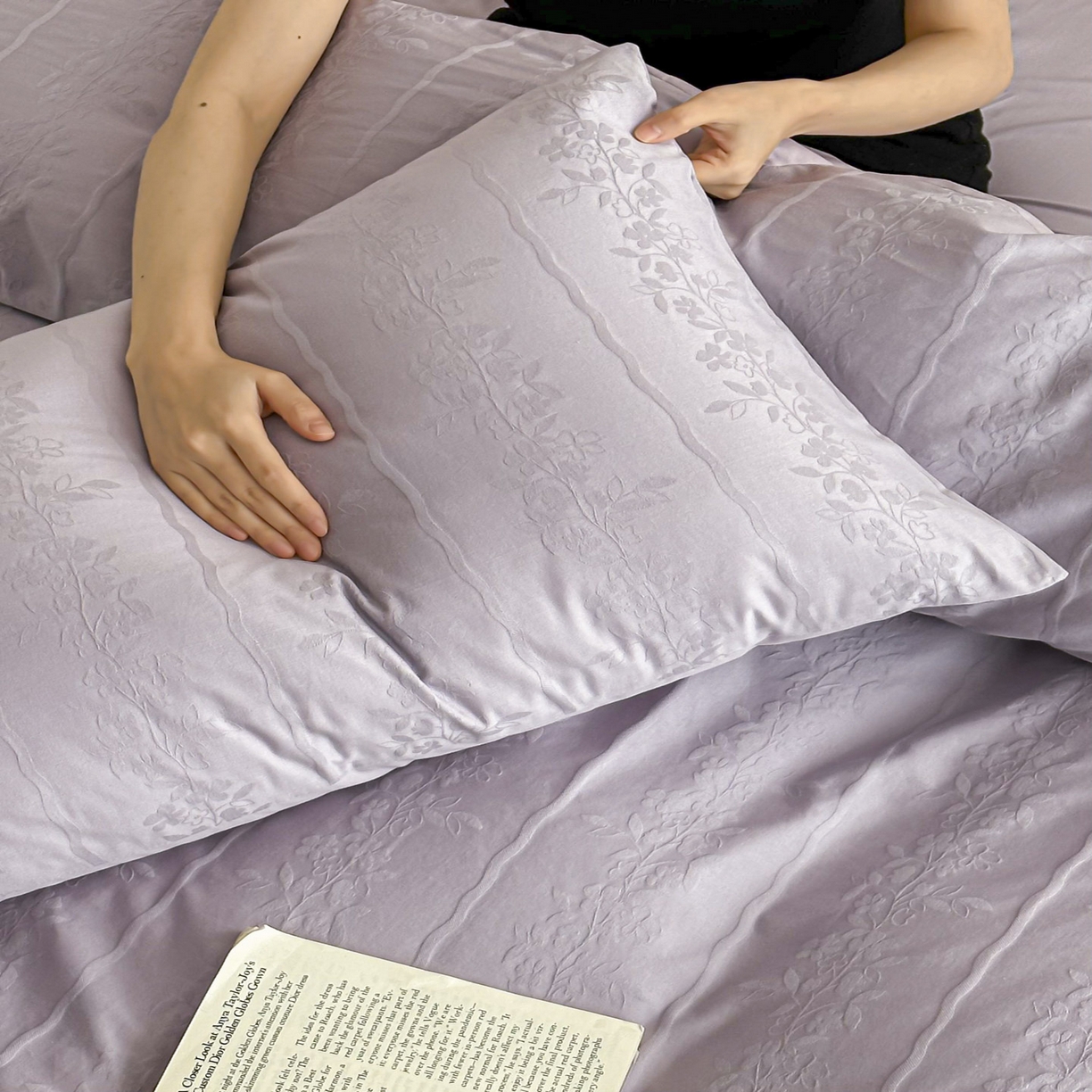 91家纺网 家纺一手货源 找家纺 眠博士 2026新款全棉纯棉水洗立体提花四件套 花间梦-紫