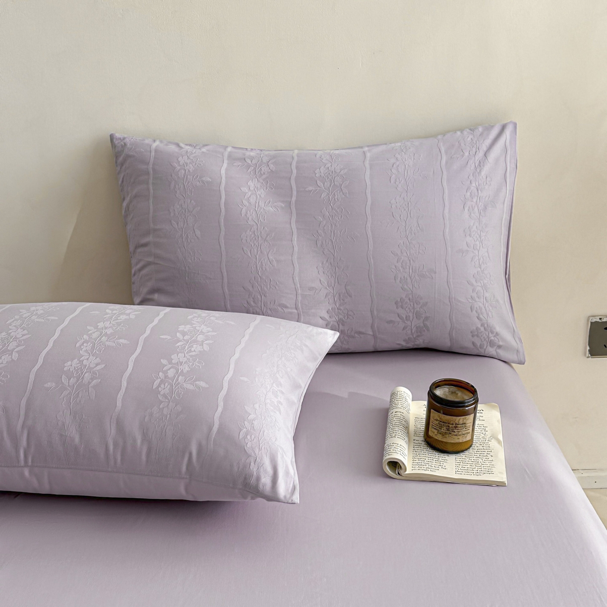 91家纺网 家纺一手货源 找家纺 眠博士 2026新款全棉纯棉水洗立体提花四件套 花间梦-紫