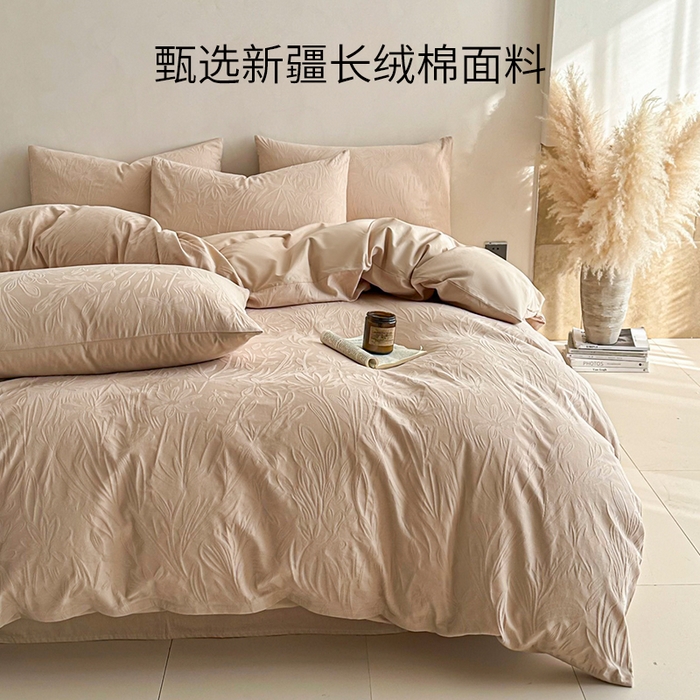 91家纺网 家纺一手货源 找家纺 眠博士 2026新款全棉纯棉水洗立体提花四件套 绵语-卡其