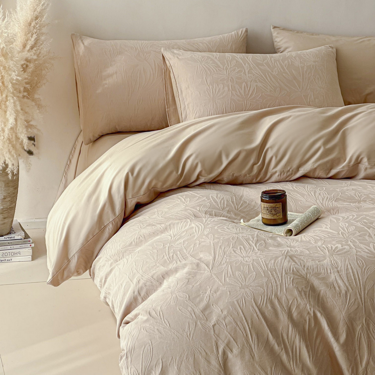 91家纺网 家纺一手货源 找家纺 眠博士 2026新款全棉纯棉水洗立体提花四件套 绵语-卡其