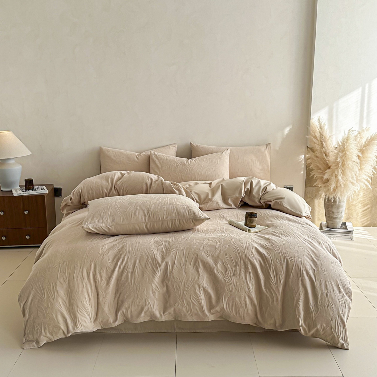 91家纺网 家纺一手货源 找家纺 眠博士 2026新款全棉纯棉水洗立体提花四件套 绵语-卡其