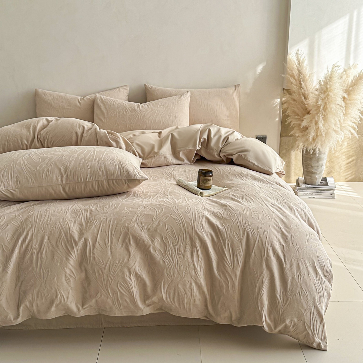 91家纺网 家纺一手货源 找家纺 眠博士 2026新款全棉纯棉水洗立体提花四件套 绵语-卡其