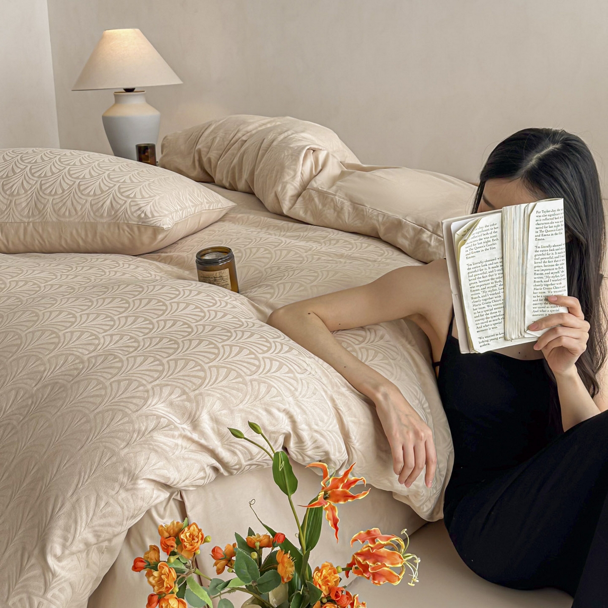 91家纺网 家纺一手货源 找家纺 眠博士 2026新款全棉纯棉水洗立体提花四件套 杏影-卡其