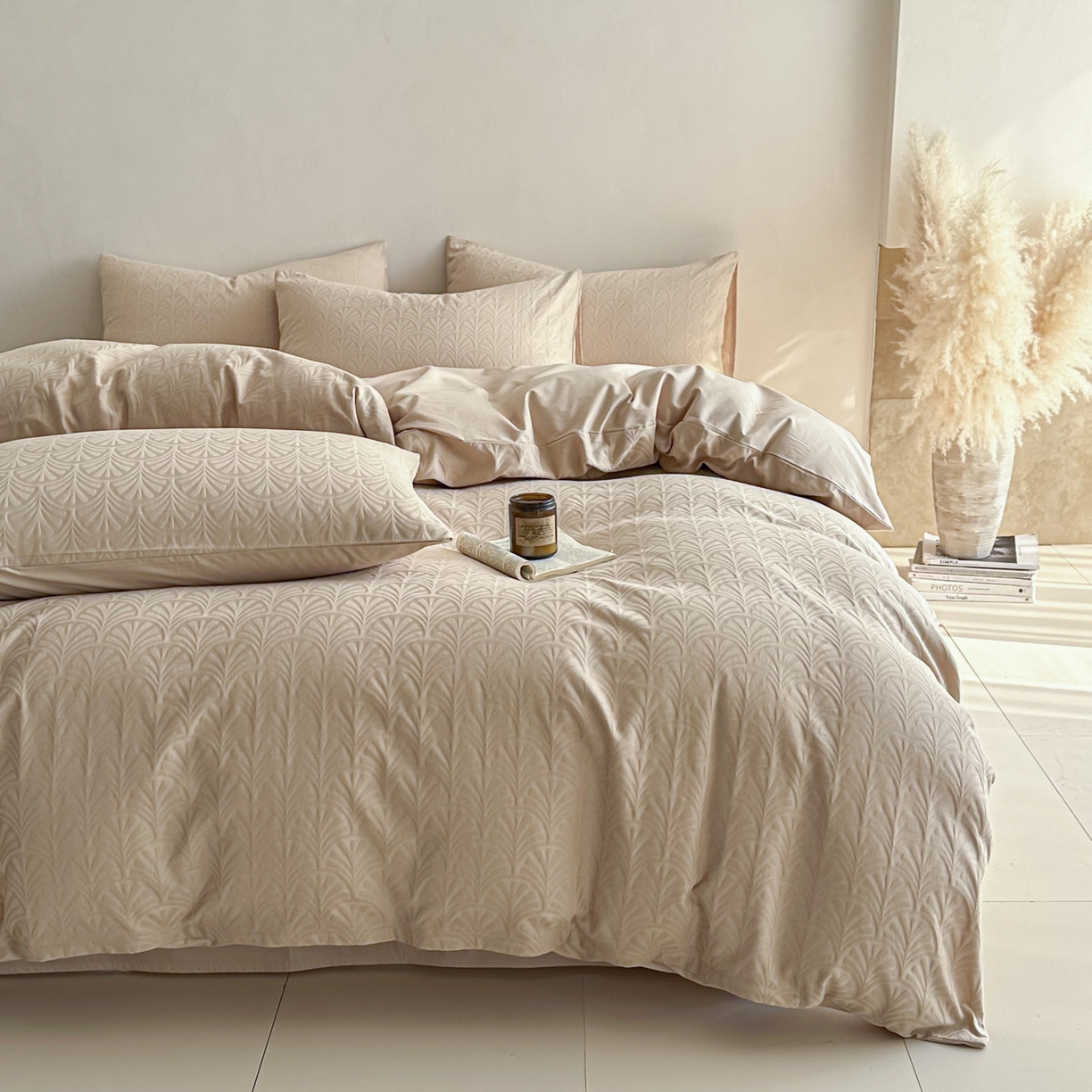 91家纺网 家纺一手货源 找家纺 眠博士 2026新款全棉纯棉水洗立体提花四件套 杏影-卡其