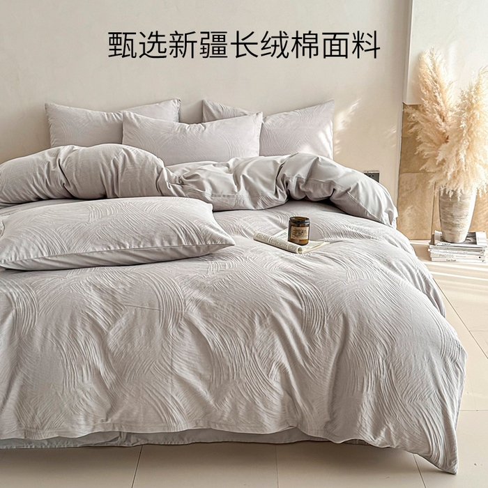 91家纺网 家纺一手货源 找家纺 眠博士 2026新款全棉纯棉水洗立体提花四件套 月岛弥生-灰