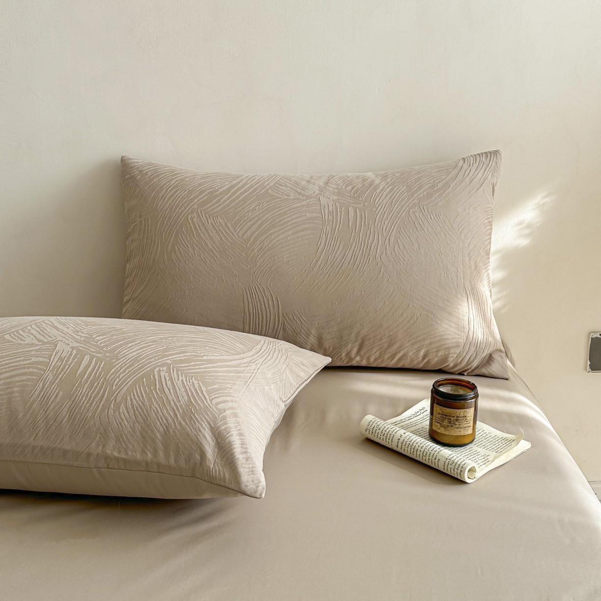 91家纺网 家纺一手货源 找家纺 眠博士 2026新款全棉纯棉水洗立体提花四件套 月岛弥生-杏