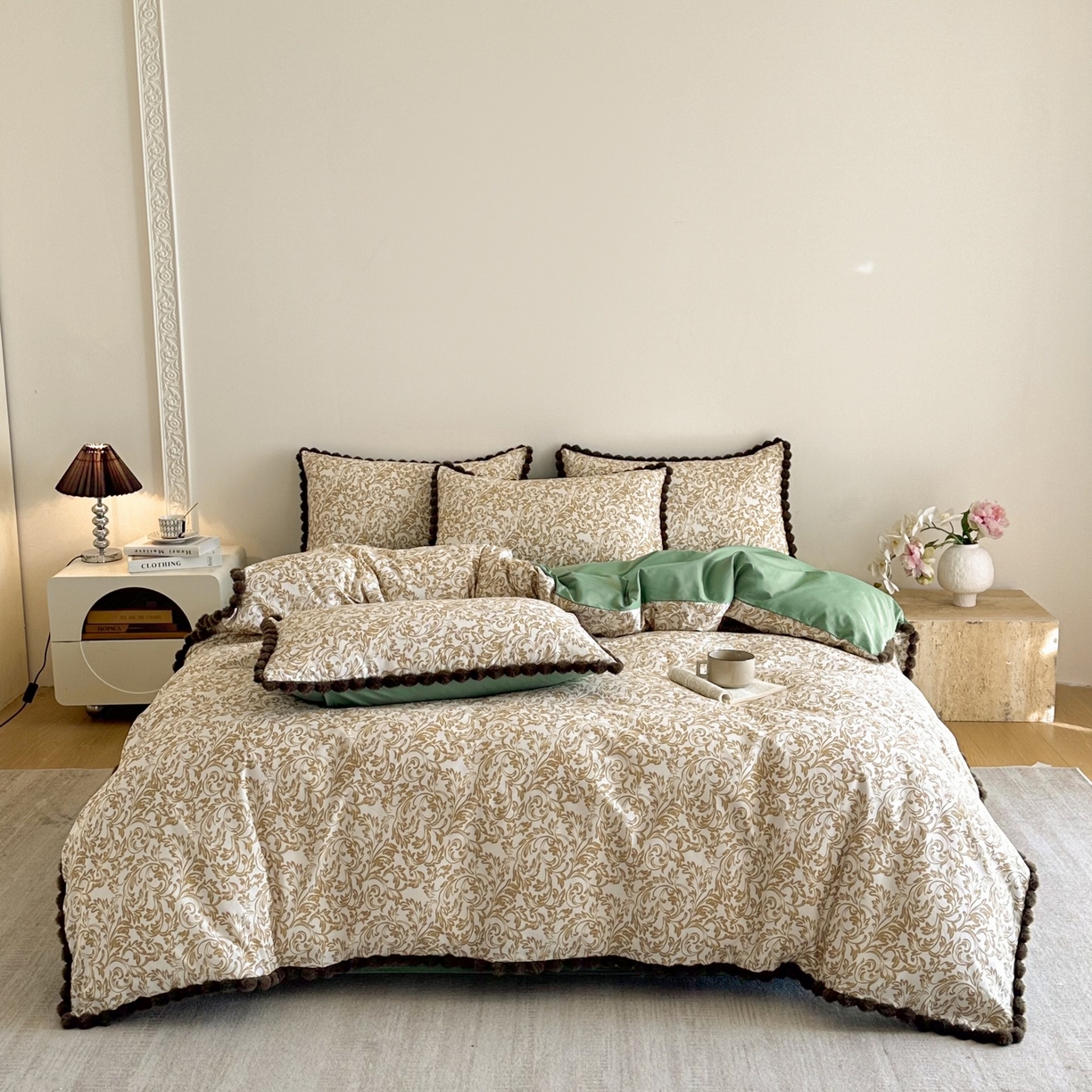 91家纺网 家纺一手货源 找家纺 （总）羚羊语家纺 2026新款全棉毛球款四件套40支纯棉轻奢13372小清新喷气印花四件套被套床单床笠三件套