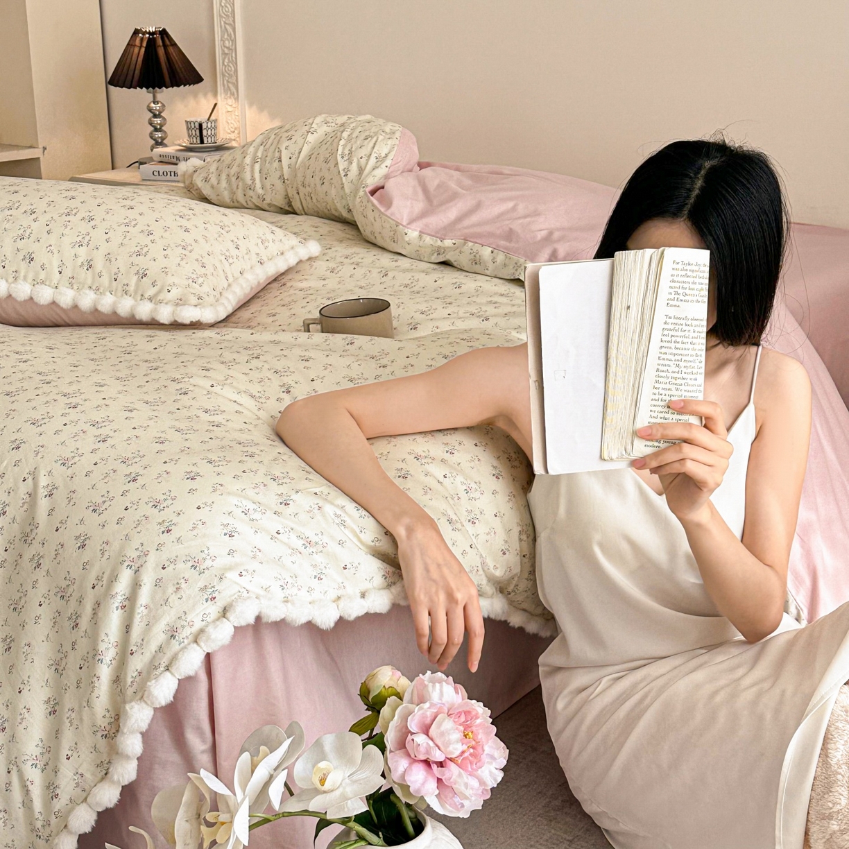 91家纺网 家纺一手货源 找家纺 （总）羚羊语家纺 2026新款全棉毛球款四件套40支纯棉轻奢13372小清新喷气印花四件套被套床单床笠三件套