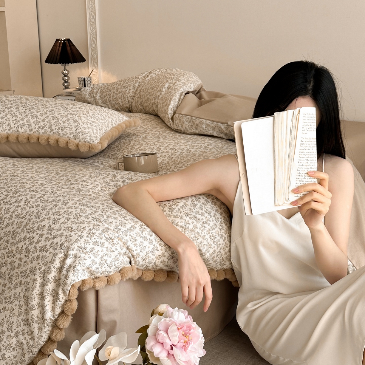 91家纺网 家纺一手货源 找家纺 （总）羚羊语家纺 2026新款全棉毛球款四件套40支纯棉轻奢13372小清新喷气印花四件套被套床单床笠三件套