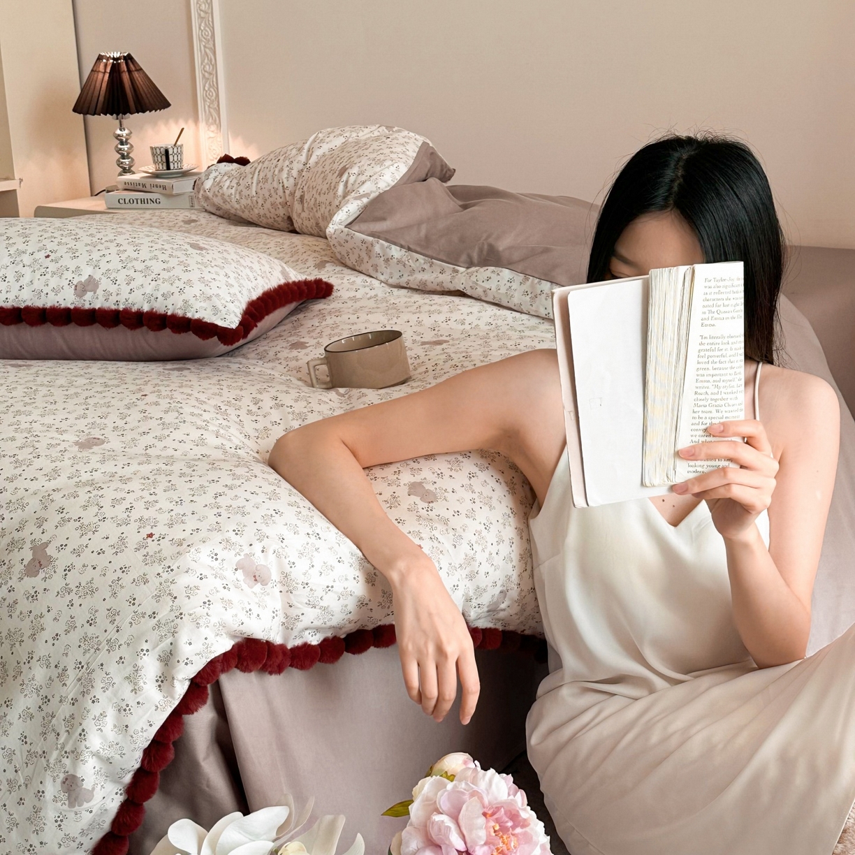 91家纺网 家纺一手货源 找家纺 （总）羚羊语家纺 2026新款全棉毛球款四件套40支纯棉轻奢13372小清新喷气印花四件套被套床单床笠三件套