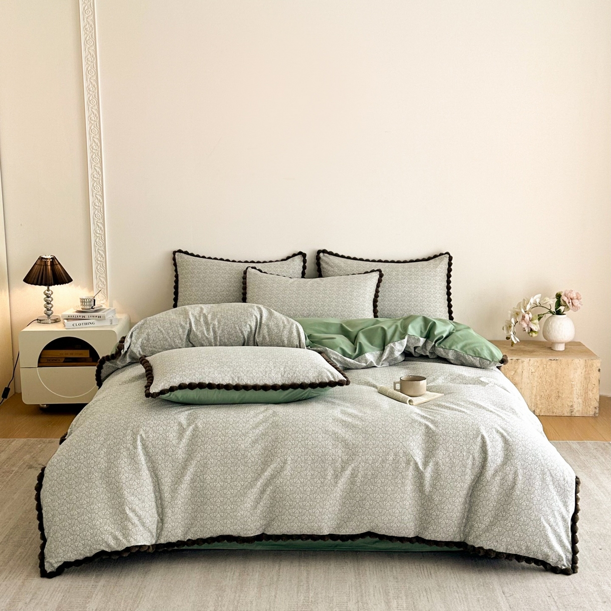 91家纺网 家纺一手货源 找家纺 羚羊语家纺 2026新款全棉毛球款四件套40支纯棉轻奢13372小清新喷气印花四件套被套床单床笠三件套 浮世绘