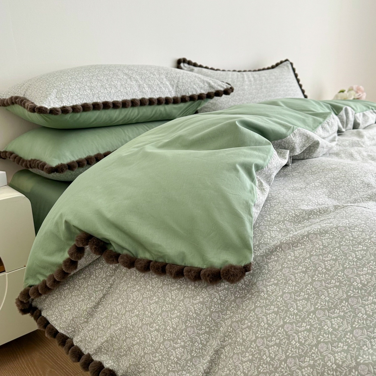 91家纺网 家纺一手货源 找家纺 羚羊语家纺 2026新款全棉毛球款四件套40支纯棉轻奢13372小清新喷气印花四件套被套床单床笠三件套 浮世绘