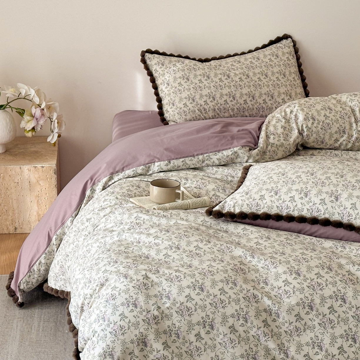 91家纺网 家纺一手货源 找家纺 羚羊语家纺 2026新款全棉毛球款四件套40支纯棉轻奢13372小清新喷气印花四件套被套床单床笠三件套 浣纱记