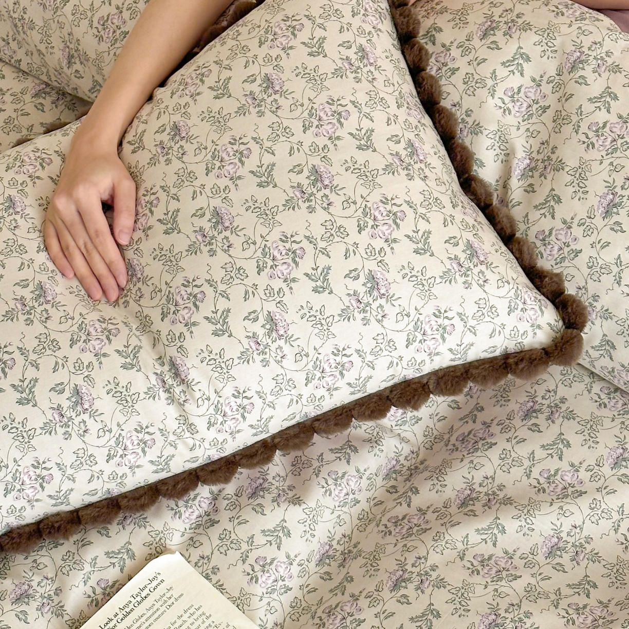 91家纺网 家纺一手货源 找家纺 羚羊语家纺 2026新款全棉毛球款四件套40支纯棉轻奢13372小清新喷气印花四件套被套床单床笠三件套 浣纱记