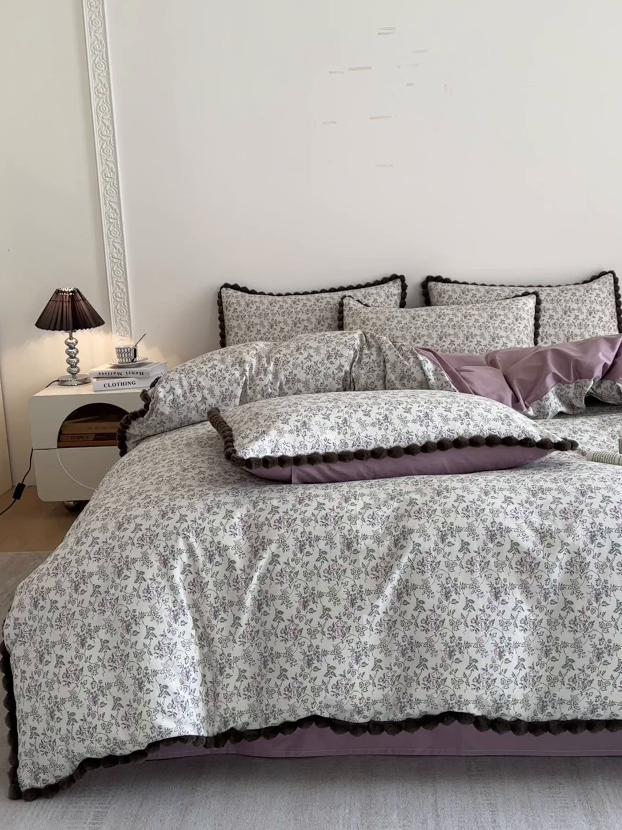 91家纺网 家纺一手货源 找家纺 羚羊语家纺 2026新款全棉毛球款四件套40支纯棉轻奢13372小清新喷气印花四件套被套床单床笠三件套 浣纱记