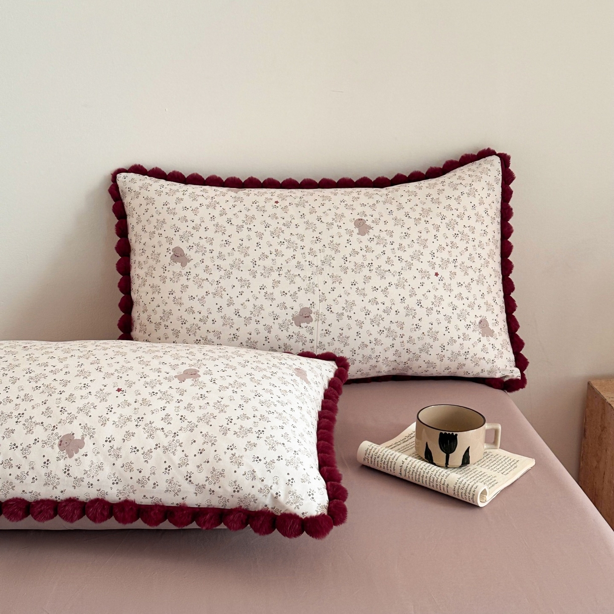 91家纺网 家纺一手货源 找家纺 羚羊语家纺 2026新款全棉毛球款四件套40支纯棉轻奢13372小清新喷气印花四件套被套床单床笠三件套 云边榻