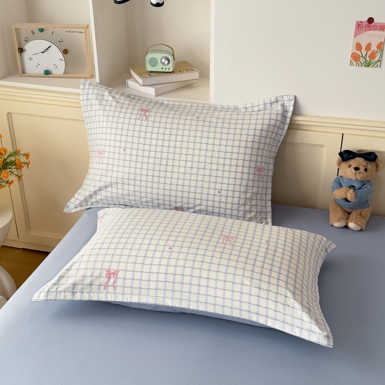 91家纺网 家纺一手货源 找家纺 梦纤绒 2026新款高克重古法水洗棉四件套 雾兰格纹