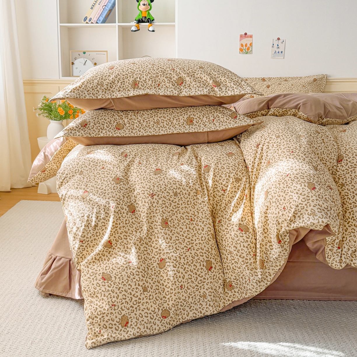 91家纺网 家纺一手货源 找家纺 梦纤绒 2026新款高克重古法水洗棉四件套 豹纹喵影