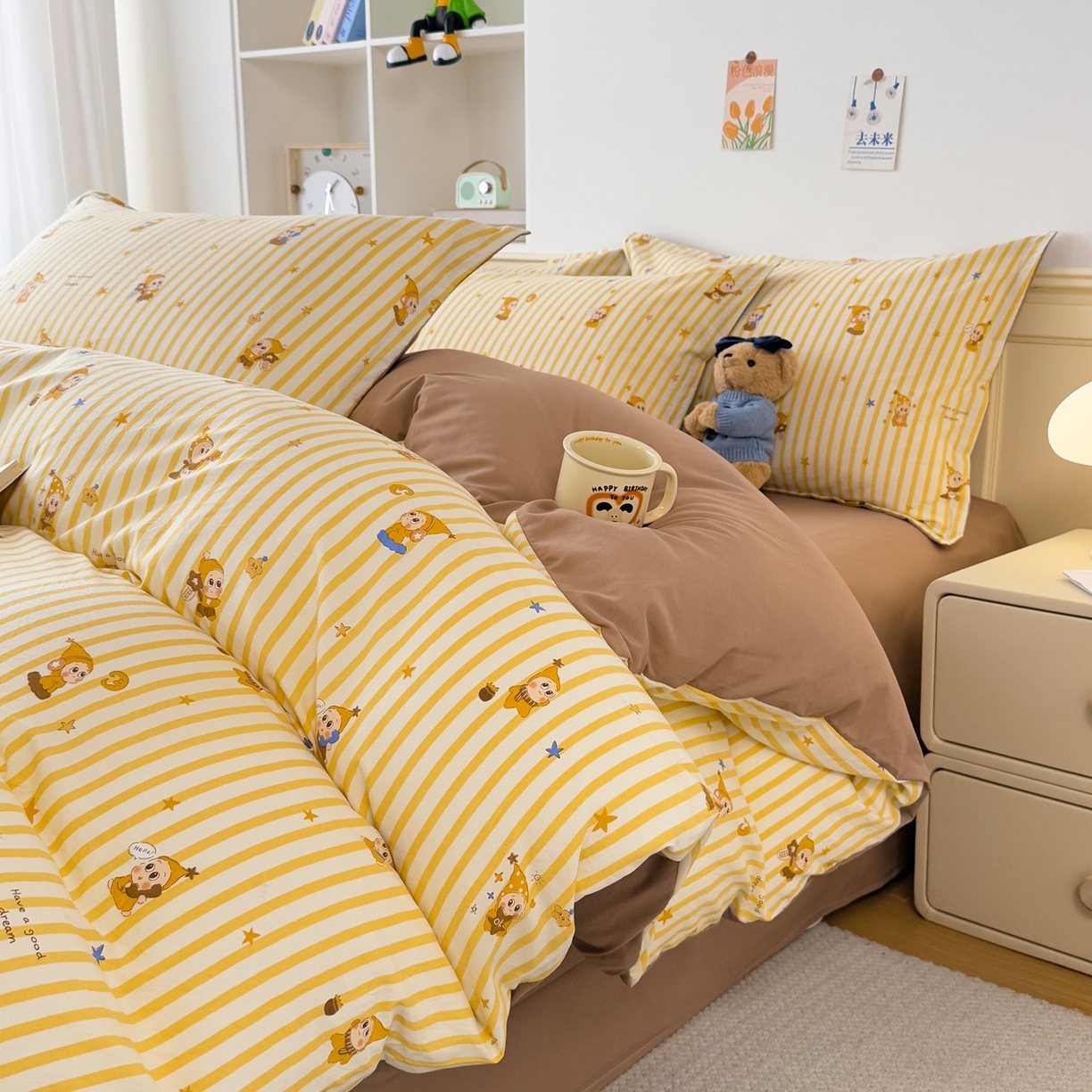 梦纤绒 2026新款高克重古法水洗棉四件套 英伦戏影