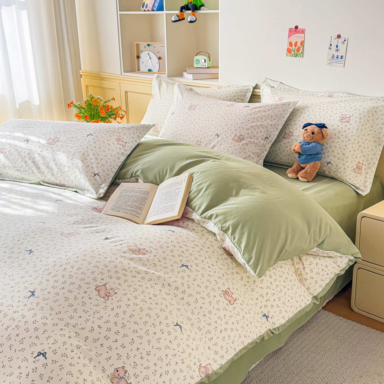 91家纺网 家纺一手货源 找家纺 梦纤绒 2026新款高克重古法水洗棉四件套 喵趣蝴蝶