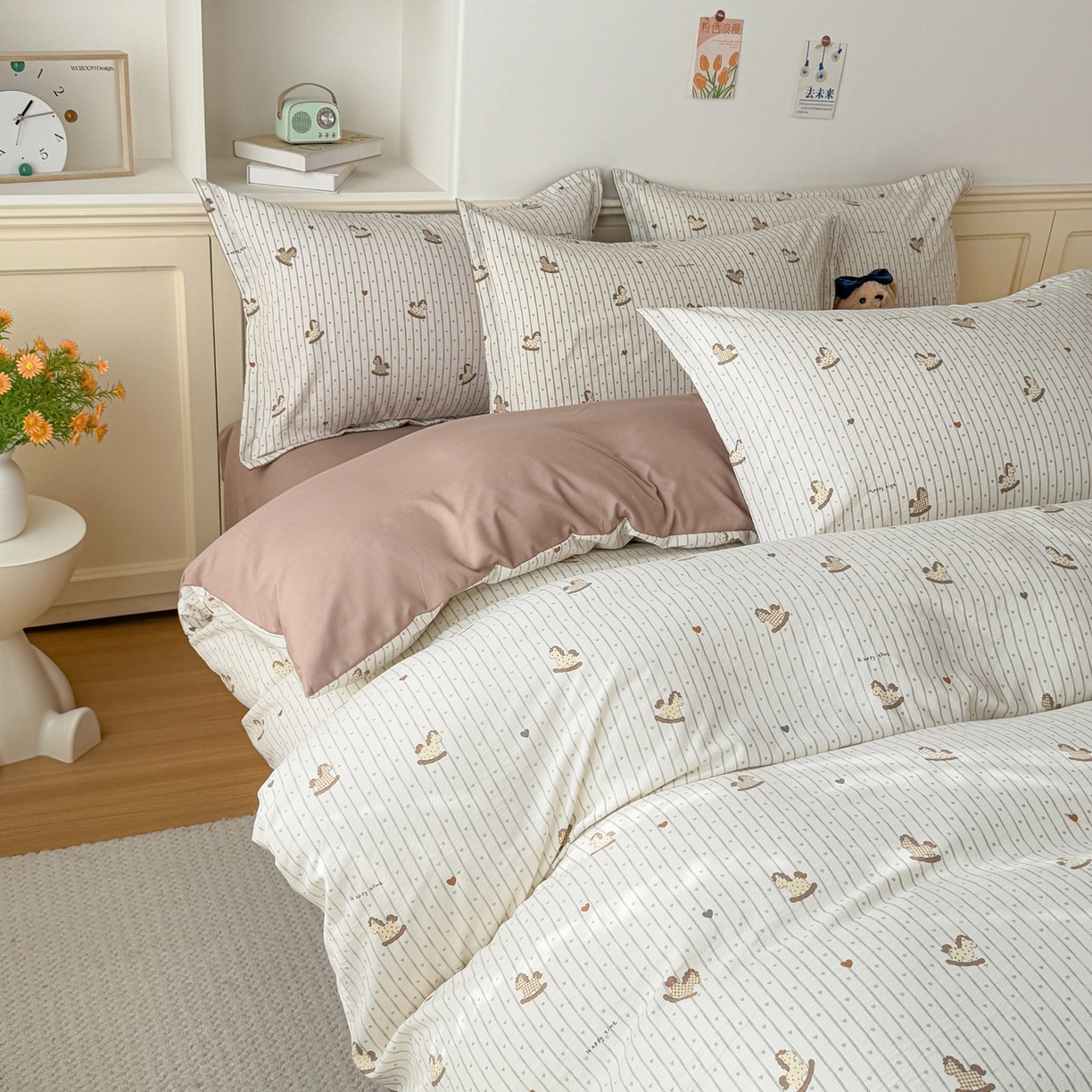 91家纺网 家纺一手货源 找家纺 梦纤绒 2026新款高克重古法水洗棉四件套 小马哒哒