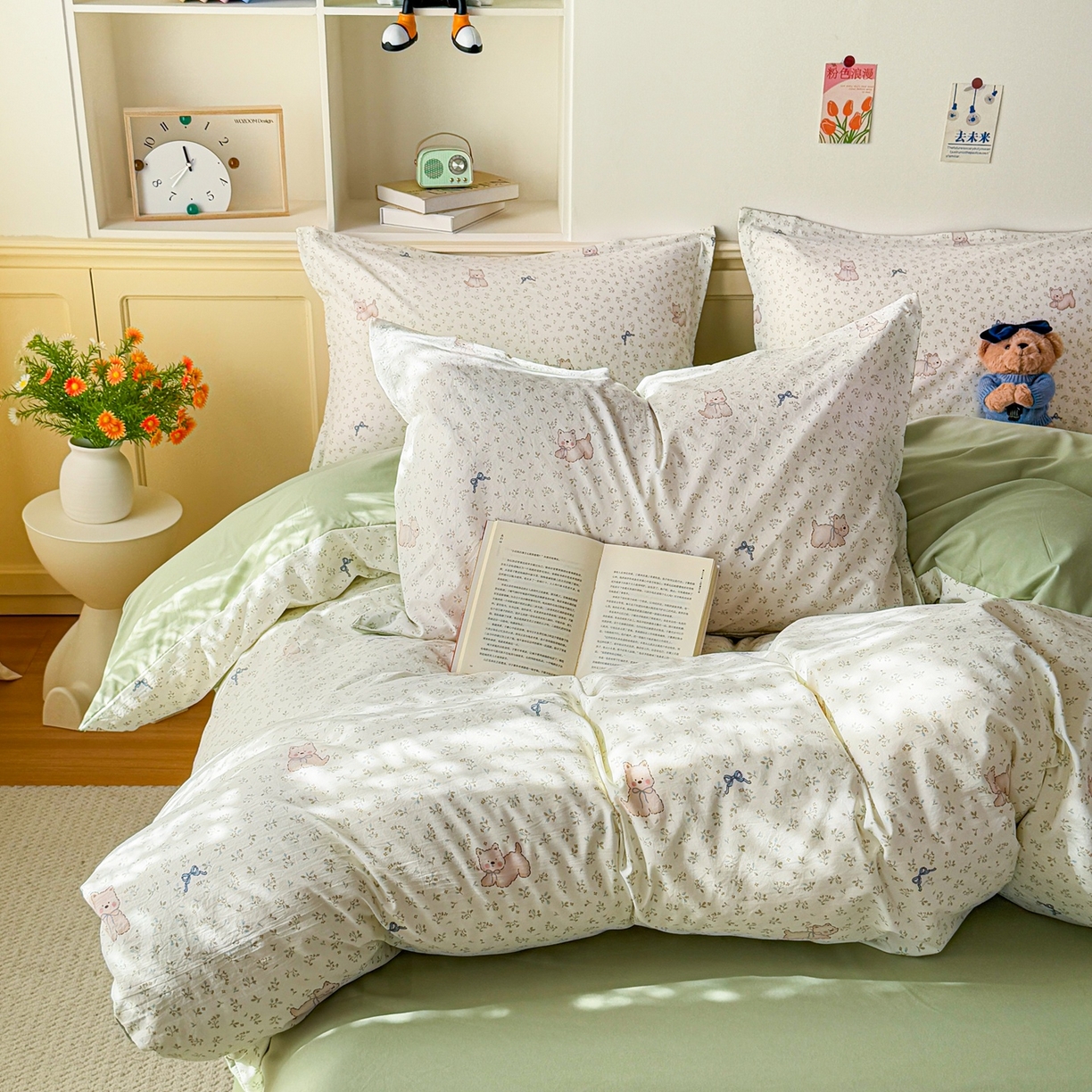 91家纺网 家纺一手货源 找家纺 梦纤绒 2026新款高克重古法水洗棉四件套 喵趣蝴蝶