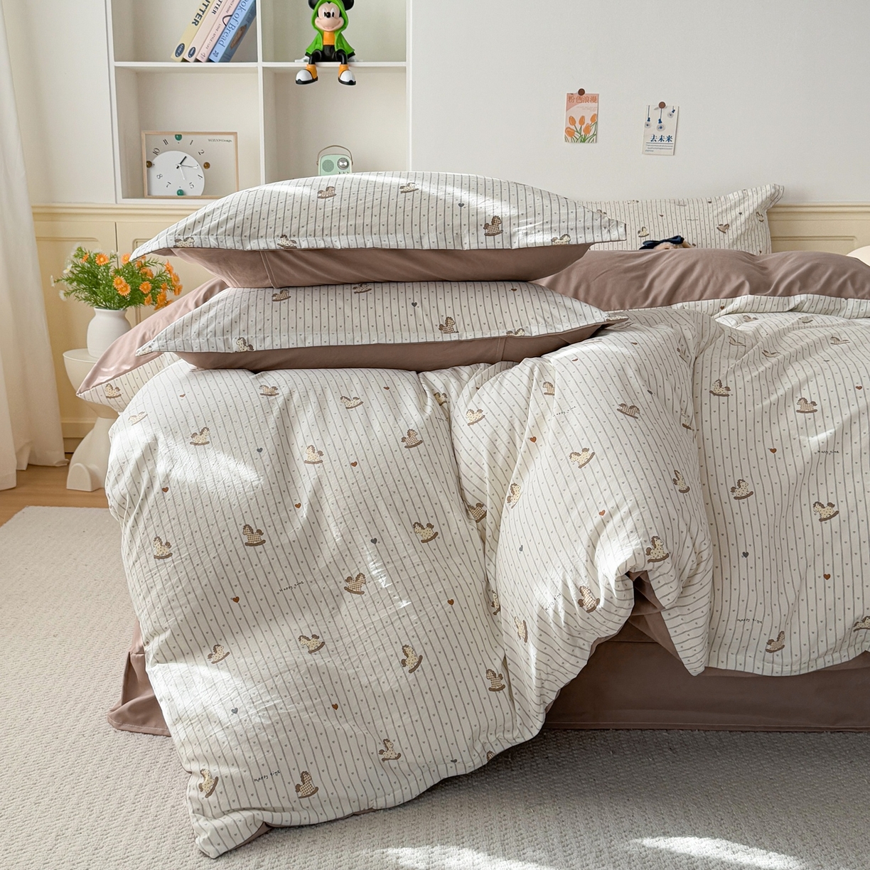 91家纺网 家纺一手货源 找家纺 梦纤绒 2026新款高克重古法水洗棉四件套 小马哒哒