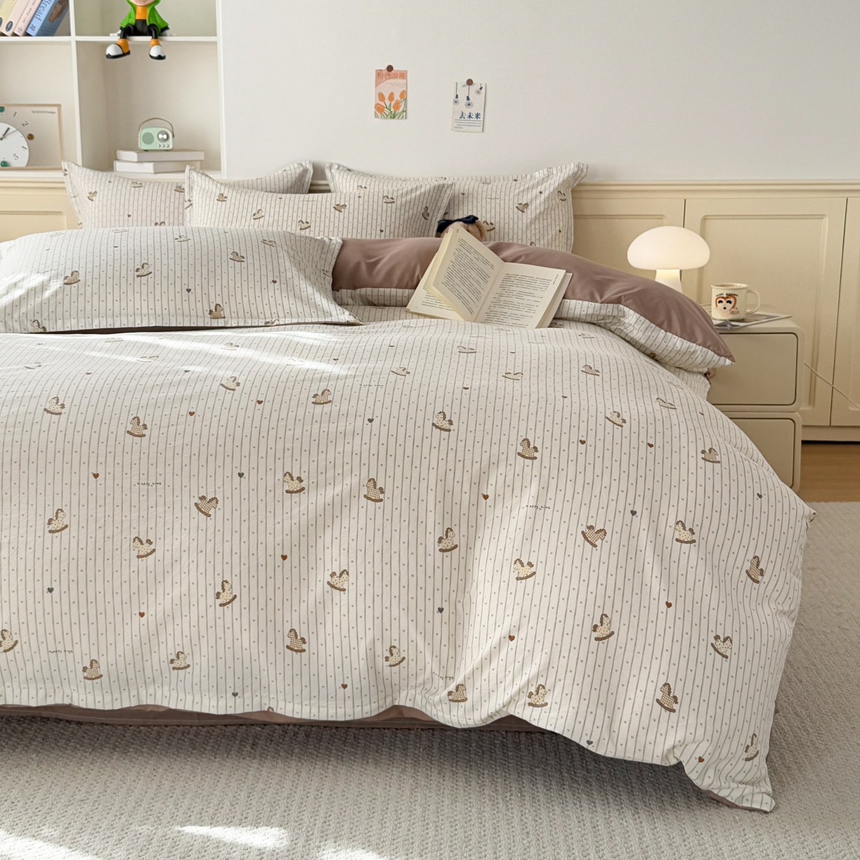 91家纺网 家纺一手货源 找家纺 梦纤绒 2026新款高克重古法水洗棉四件套 小马哒哒