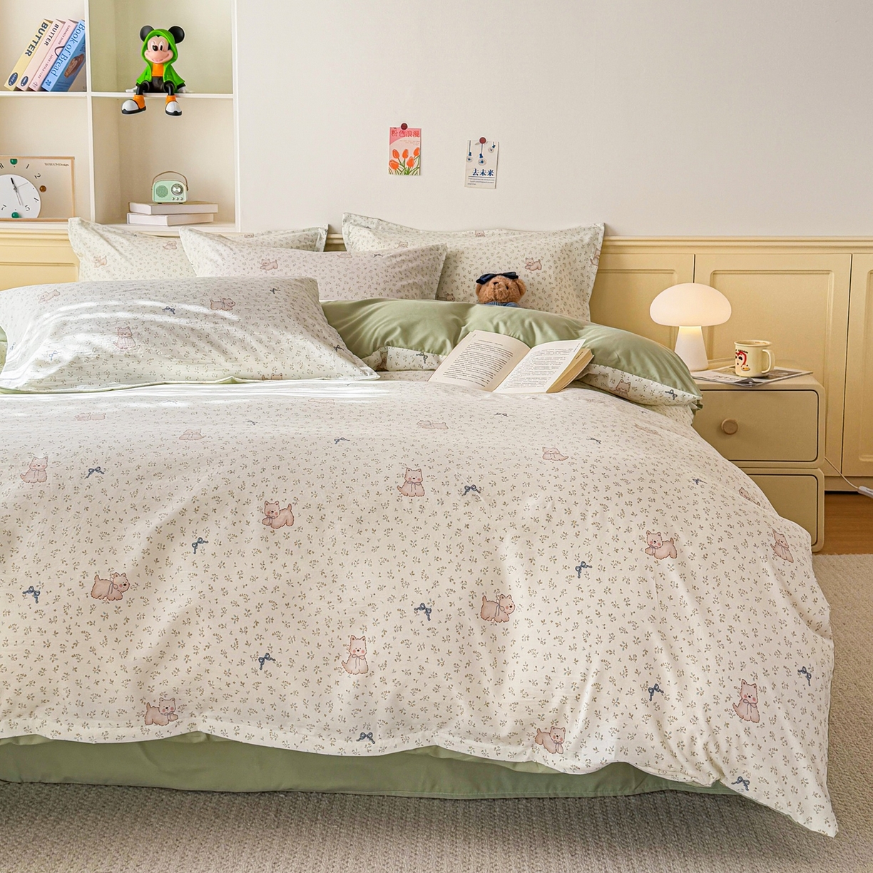 91家纺网 家纺一手货源 找家纺 梦纤绒 2026新款高克重古法水洗棉四件套 喵趣蝴蝶