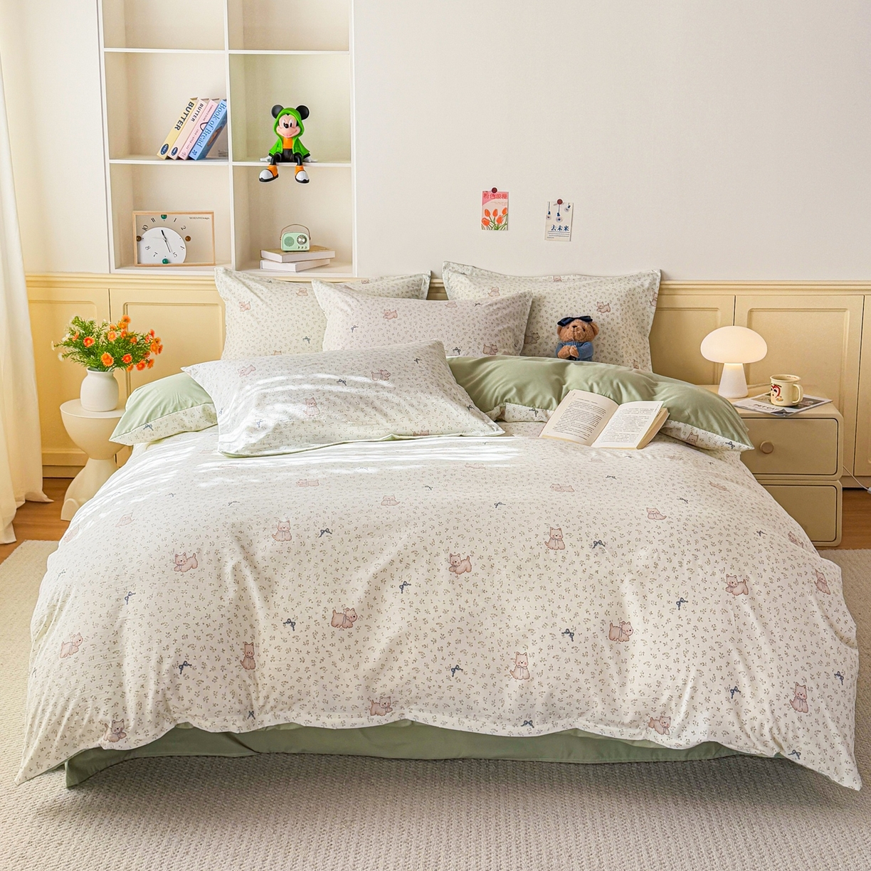 91家纺网 家纺一手货源 找家纺 梦纤绒 2026新款高克重古法水洗棉四件套 喵趣蝴蝶