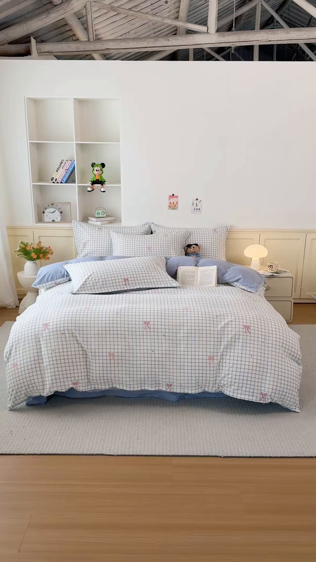 91家纺网 家纺一手货源 找家纺 梦纤绒 2026新款高克重古法水洗棉四件套 雾兰格纹