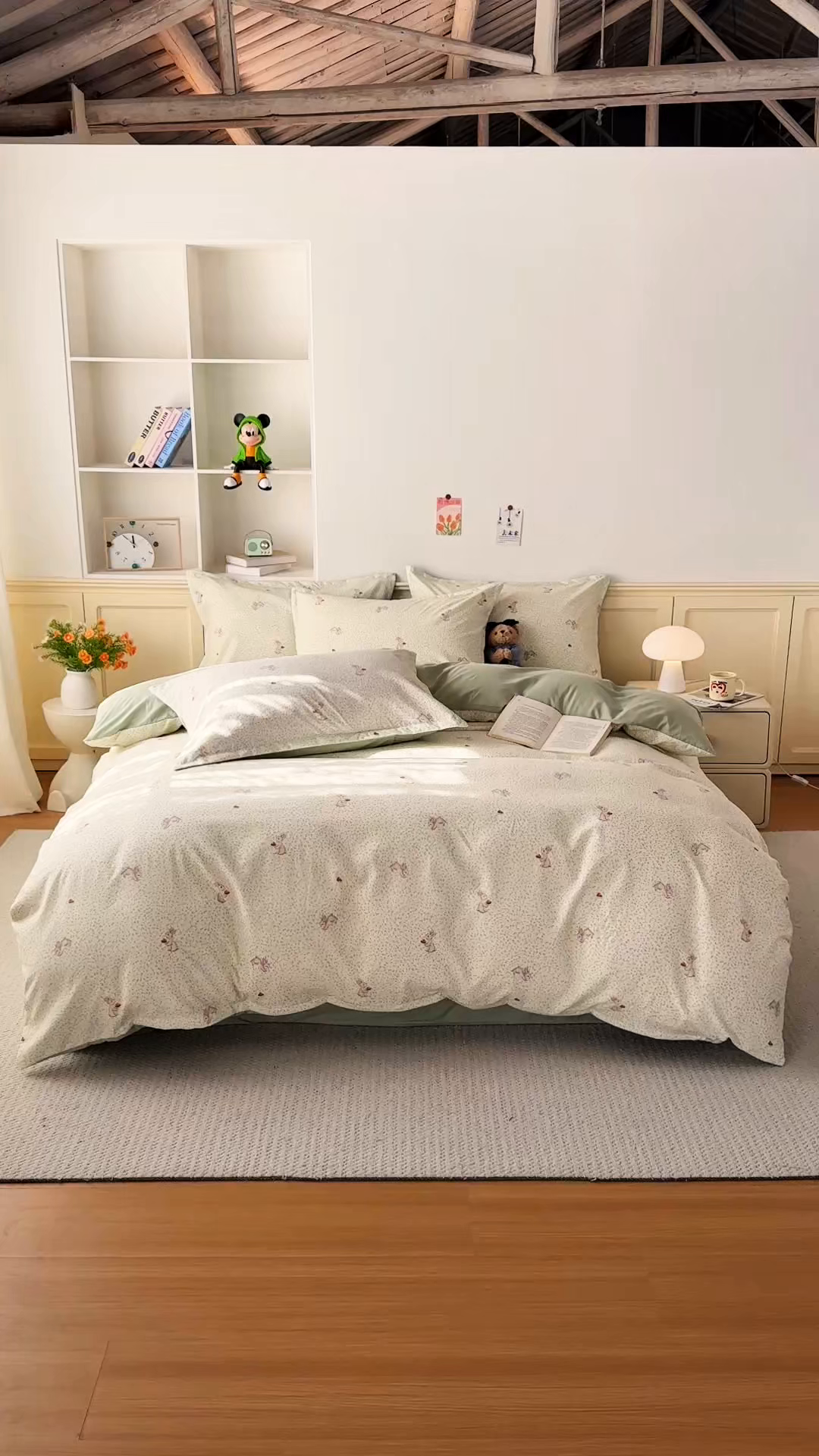 91家纺网 家纺一手货源 找家纺 梦纤绒 2026新款高克重古法水洗棉四件套 萌兔小窝