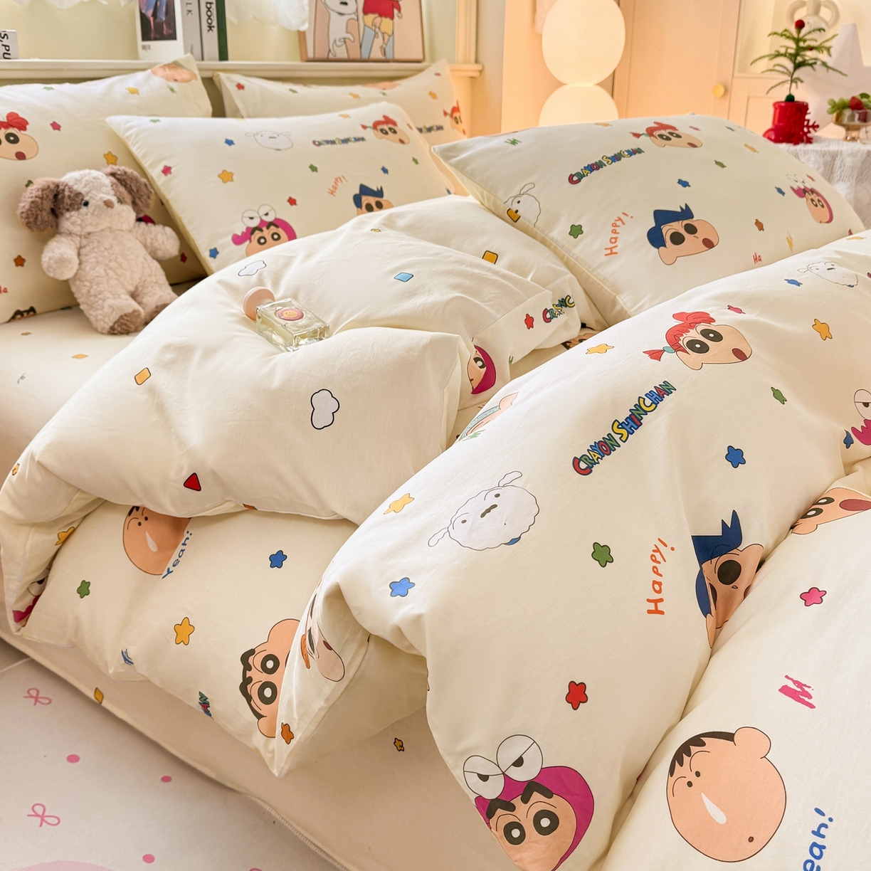 91家纺网 家纺一手货源 找家纺 博雅 2026新款蜡笔小新纯棉全棉四件套 小版-彩色星星蜡笔小新